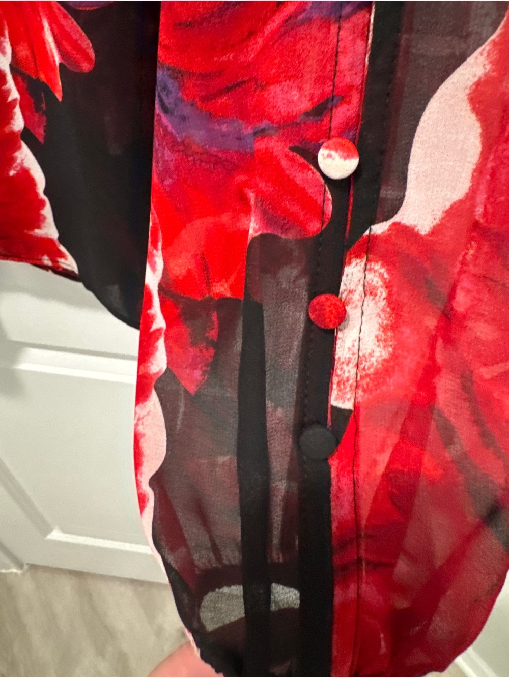 White House Black Market red/Black Sheer Blouse and Tank with Red Floral Print - Picture 8 of 10